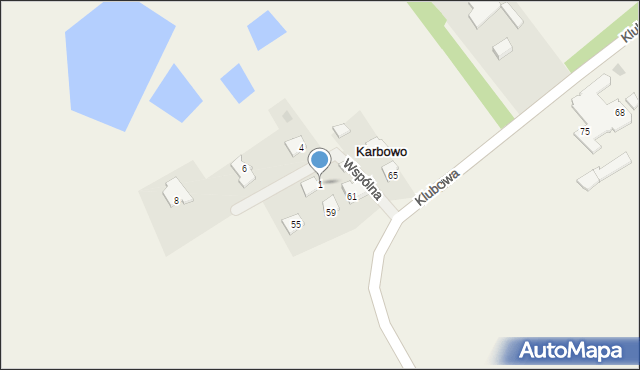 Karbowo, Wspólna, 1, mapa Karbowo