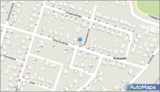 Koluszki, Wschodnia, 20, mapa Koluszki