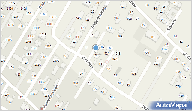 Łomianki Dolne, Wspólna, 58, mapa Łomianki Dolne