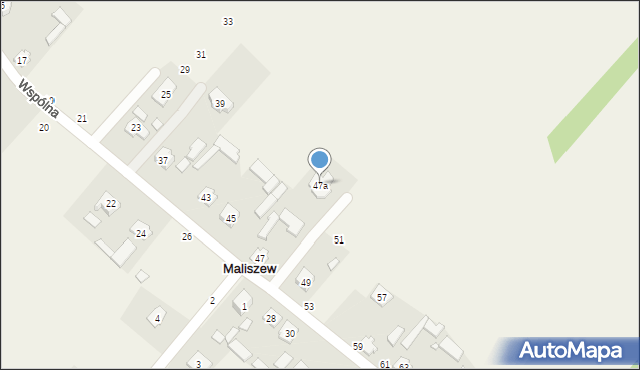 Maliszew, Wspólna, 47a, mapa Maliszew