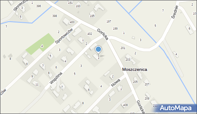 Moszczenica, Wspólna, 1, mapa Moszczenica