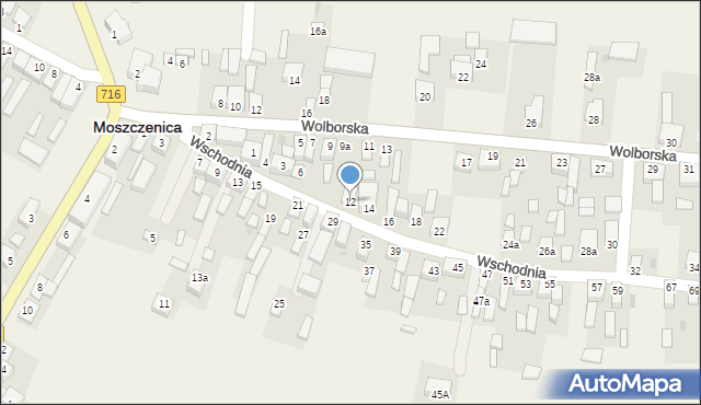 Moszczenica, Wschodnia, 12, mapa Moszczenica