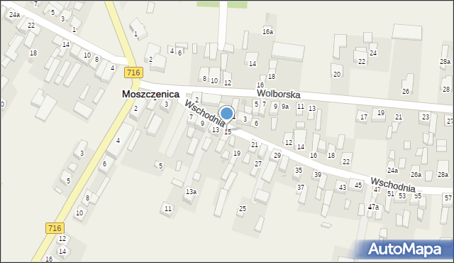 Moszczenica, Wschodnia, 15, mapa Moszczenica