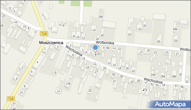 Moszczenica, Wschodnia, 6, mapa Moszczenica