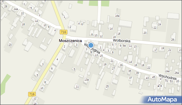 Moszczenica, Wschodnia, 9, mapa Moszczenica