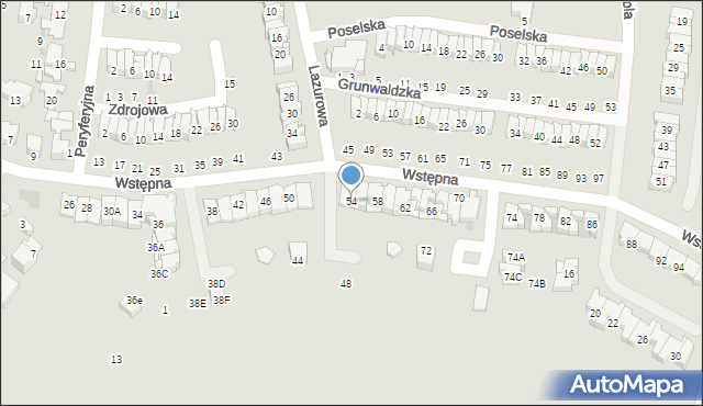 Radom, Wstępna, 54, mapa Radomia