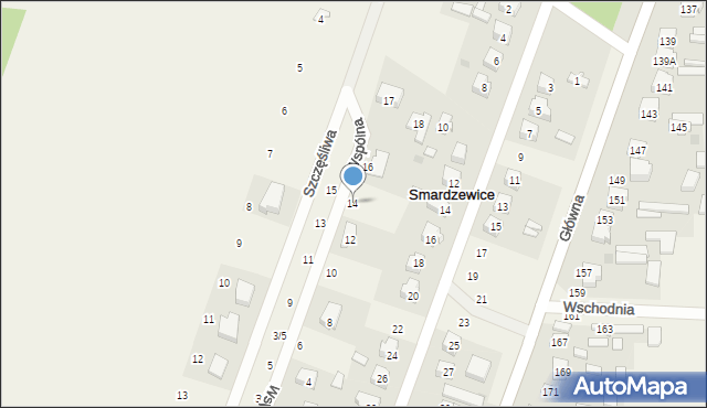 Smardzewice, Wspólna, 14, mapa Smardzewice