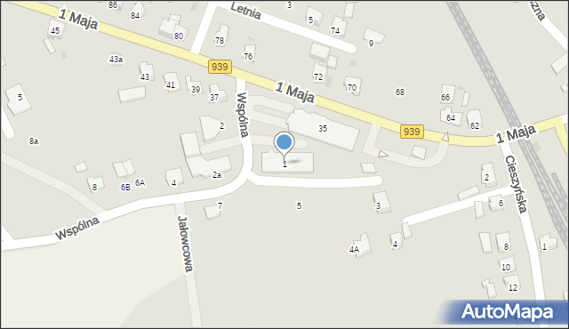 Strumień, Wspólna, 1, mapa Strumień