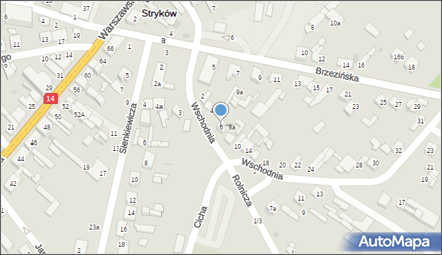 Stryków, Wschodnia, 6, mapa Stryków