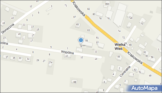 Wielka Wieś, Wspólna, 9, mapa Wielka Wieś