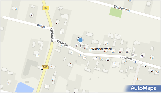 Włoszczowice, Wspólna, 9, mapa Włoszczowice