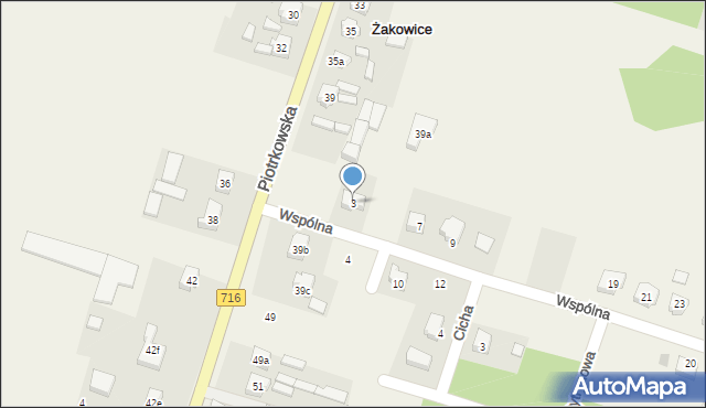 Żakowice, Wspólna, 3, mapa Żakowice