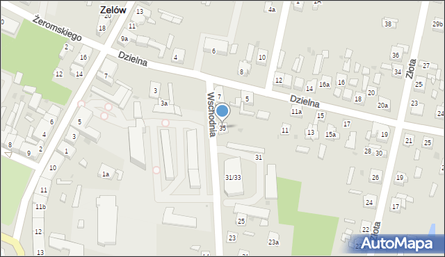 Zelów, Wschodnia, 35, mapa Zelów