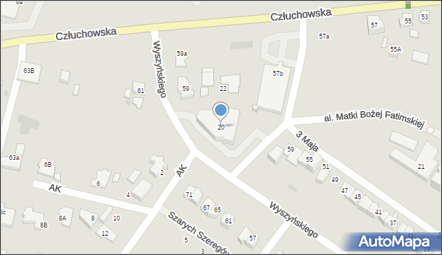 Chojnice, Wyszyńskiego Stefana, ks. kard., 20, mapa Chojnic