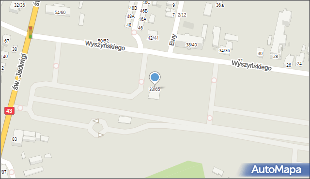 Częstochowa, Wyszyńskiego Stefana, ks. kard., 33/65, mapa Częstochowy