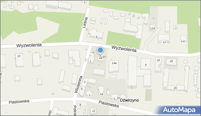 Dźwirzyno, Wyzwolenia, 14, mapa Dźwirzyno