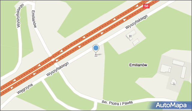 Emilianów, Wyszyńskiego Stefana, ks. kard., 22, mapa Emilianów