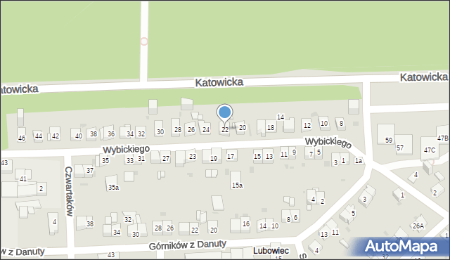 Jaworzno, Wybickiego Józefa, gen., 22, mapa Jaworzno