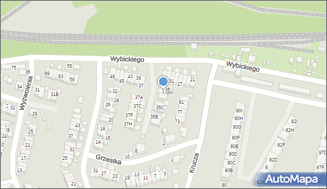 Katowice, Wybickiego Józefa, gen., 35B, mapa Katowic