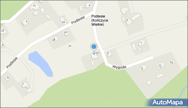 Kończyce Wielkie, Wygoda, 8, mapa Kończyce Wielkie