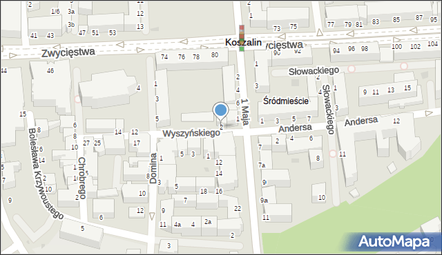 Koszalin, Wyszyńskiego Stefana, ks. kard., 2, mapa Koszalina