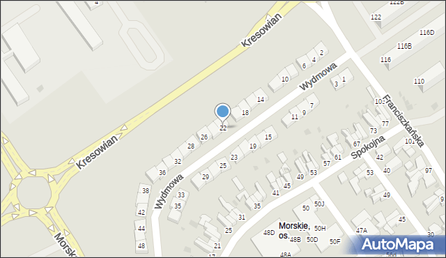 Koszalin, Wydmowa, 22, mapa Koszalina