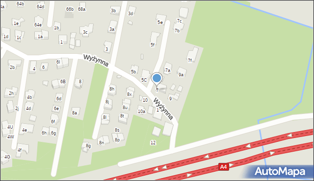 Kraków, Wyżynna, 7, mapa Krakowa