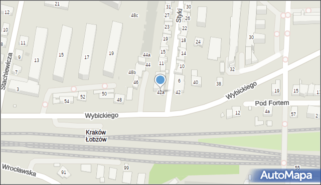 Kraków, Wybickiego Józefa, gen., 42a, mapa Krakowa