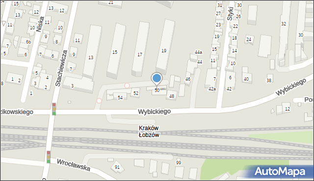 Kraków, Wybickiego Józefa, gen., 50, mapa Krakowa