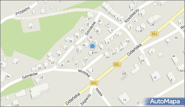 Krynica Morska, Wysoka, 8, mapa Krynica Morska