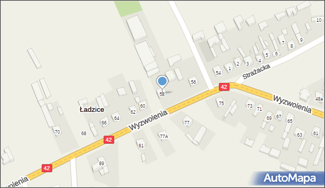 Ładzice, Wyzwolenia, 58, mapa Ładzice