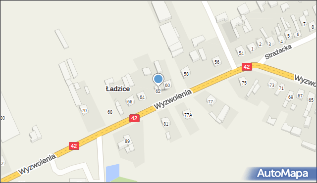 Ładzice, Wyzwolenia, 62A, mapa Ładzice