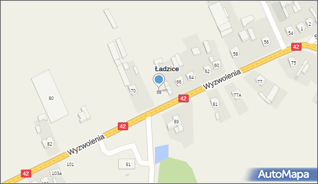 Ładzice, Wyzwolenia, 68, mapa Ładzice