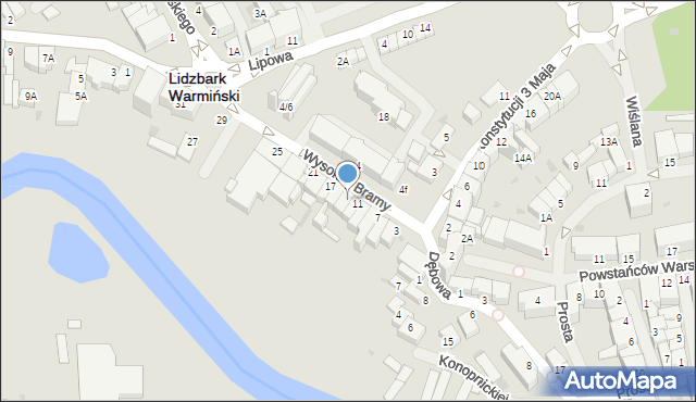 Lidzbark Warmiński, Wysokiej Bramy, 13, mapa Lidzbark Warmiński