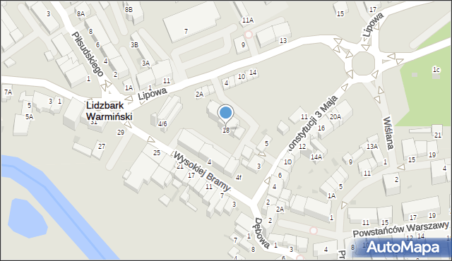 Lidzbark Warmiński, Wysokiej Bramy, 18, mapa Lidzbark Warmiński