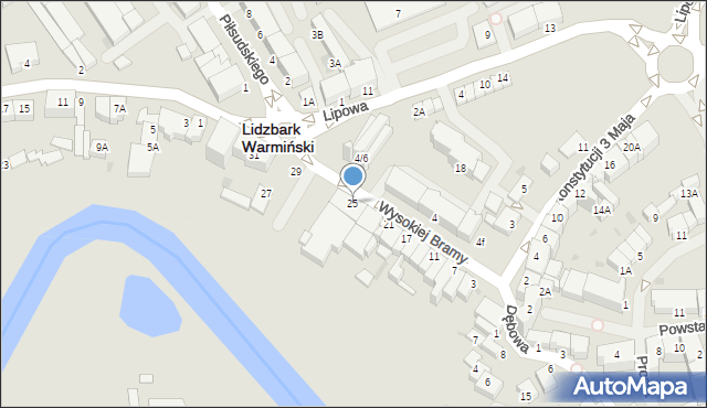 Lidzbark Warmiński, Wysokiej Bramy, 25, mapa Lidzbark Warmiński
