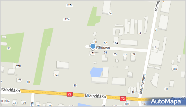 Łódź, Wydmowa, 51, mapa Łodzi