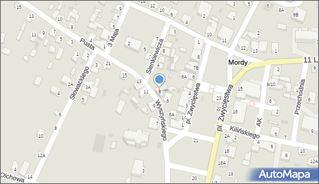 Mordy, Wyszyńskiego Stefana, ks. kard., 8, mapa Mordy