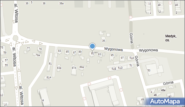 Opole, Wygonowa, 91, mapa Opola