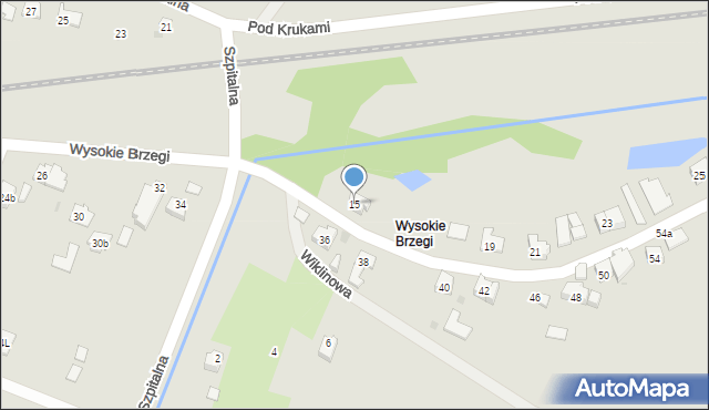 Oświęcim, Wysokie Brzegi, 15, mapa Oświęcimia