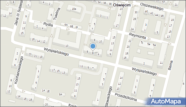 Oświęcim, Wyspiańskiego Stanisława, 6, mapa Oświęcimia