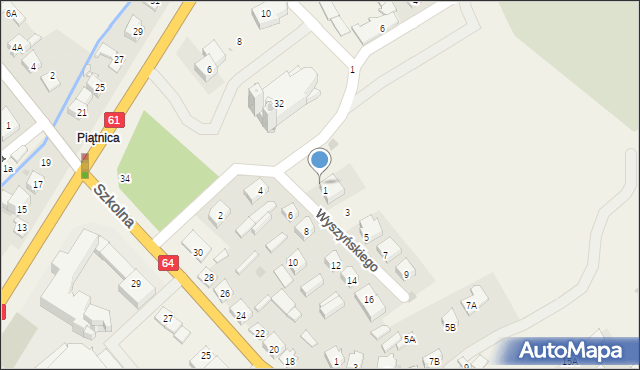 Piątnica Poduchowna, Wyszyńskiego Stefana, ks. kard., 1A, mapa Piątnica Poduchowna