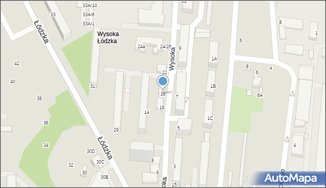 Piotrków Trybunalski, Wysoka, 18, mapa Piotrków Trybunalski