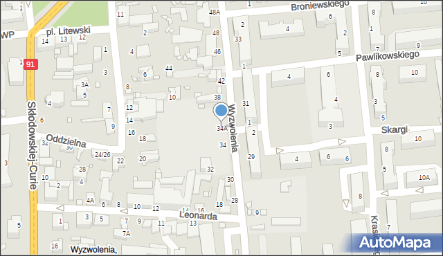 Piotrków Trybunalski, Wyzwolenia, 34A, mapa Piotrków Trybunalski