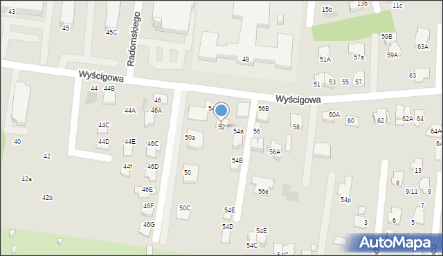 Radom, Wyścigowa, 52, mapa Radomia