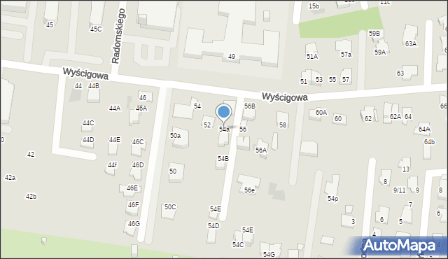 Radom, Wyścigowa, 54a, mapa Radomia