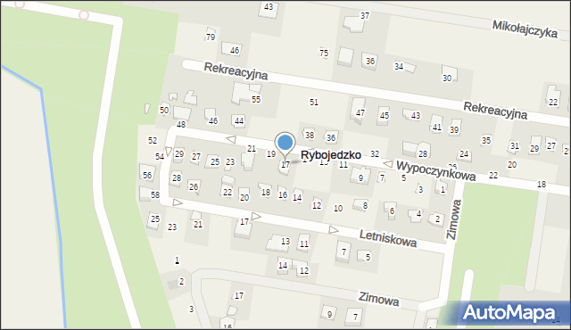 Rybojedzko, Wypoczynkowa, 17, mapa Rybojedzko