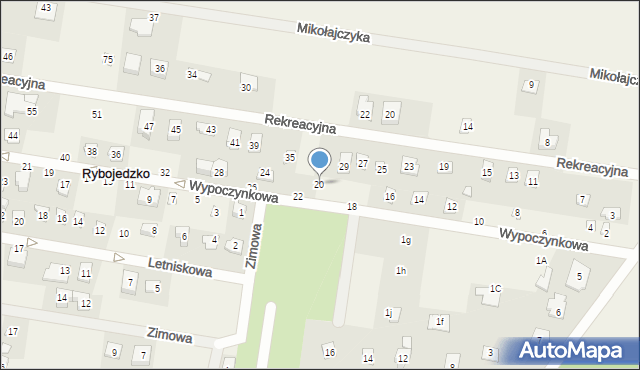 Rybojedzko, Wypoczynkowa, 20, mapa Rybojedzko