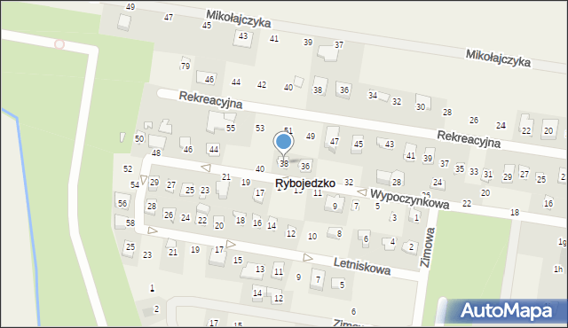 Rybojedzko, Wypoczynkowa, 38, mapa Rybojedzko