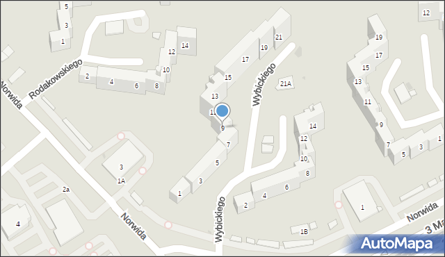 Sosnowiec, Wybickiego Józefa, gen., 9, mapa Sosnowca